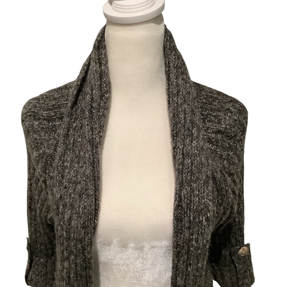 BCBGMaxAzria Women’s Charcoal Knit Cowl Neck Cardigan Full Length Sweater - Picture 4 of 8